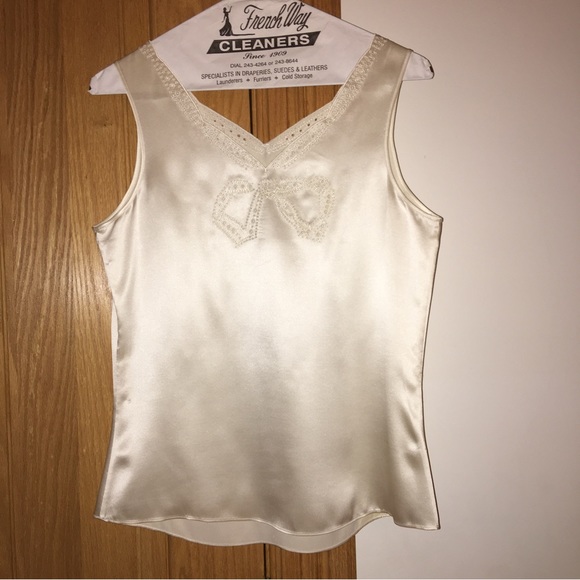 Tops - Sleeveless light summer blouse camisole embroidered neckline 100% silk